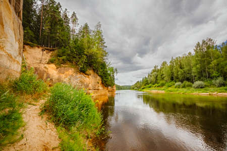 Eagle Cliffs in the valley of the Gauja river. Latviaの写真素材
