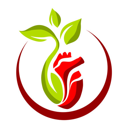 Abstract symbol of heart and sprig with leaves over whiteのイラスト素材