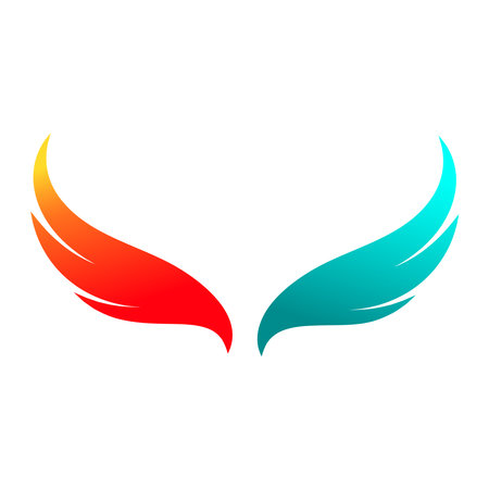 Pair of red and aqua colour wings over whiteのイラスト素材