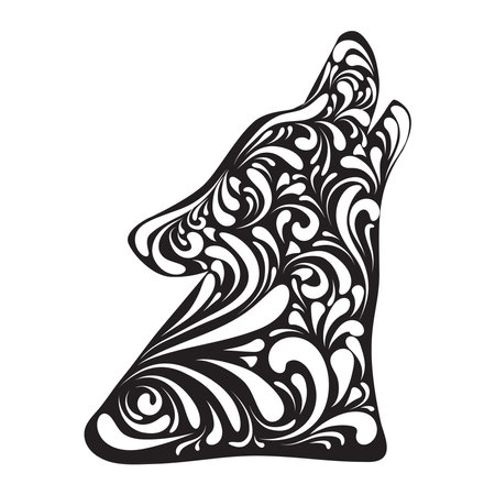 Ornamental head of howling wolf over white backgroundのイラスト素材