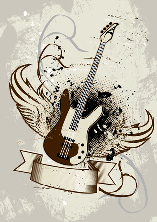 Winged guitar on grunge backgroundのイラスト素材