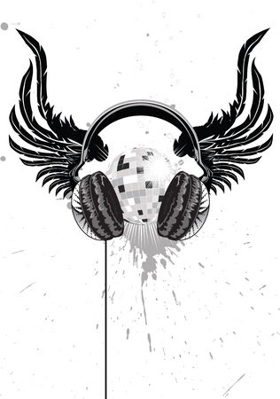 winged headphones and a mirror ballのイラスト素材