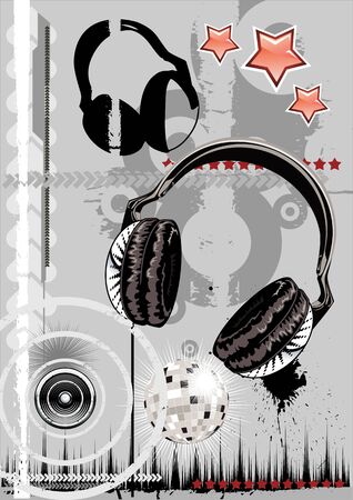 Collection of grunge elements and equipment on a musical themeのイラスト素材