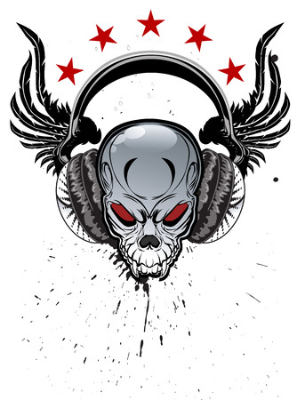 Skull listening to music on headphonesのイラスト素材