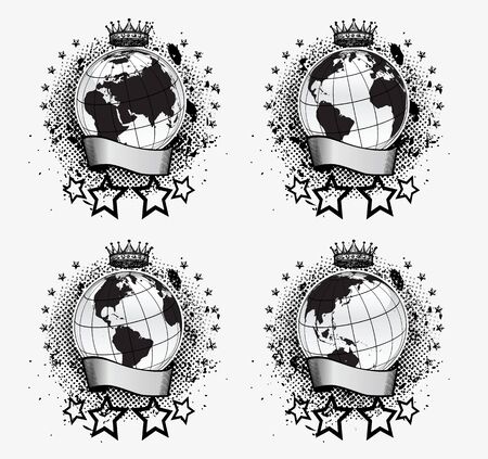 Globes Grunge Set Vector Illustrationのイラスト素材
