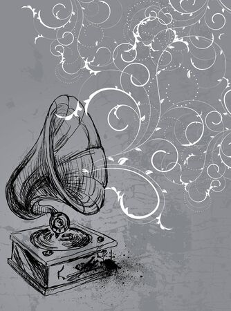 Vintage gramophone illustration on grunge backgroundのイラスト素材