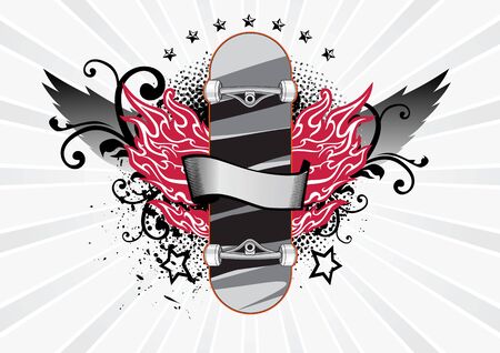 Illustration skateboard with elements of grunge and ornamentのイラスト素材