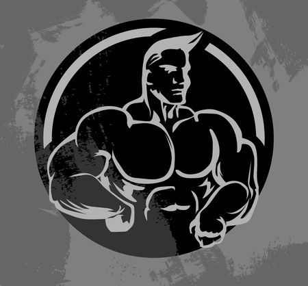 Bodybuilder Mascot Grunge Vector Illustrationのイラスト素材