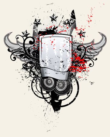 Shield Music Banner Grunge Illustrationのイラスト素材