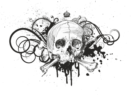 Sketch Skull Vintage Emblem Illustrationのイラスト素材