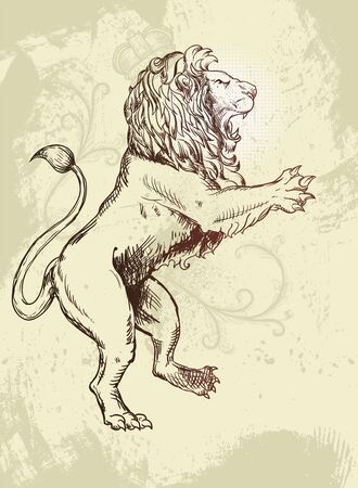 Figure lion Doodle style grunzhe and plant elements. illustrationのイラスト素材