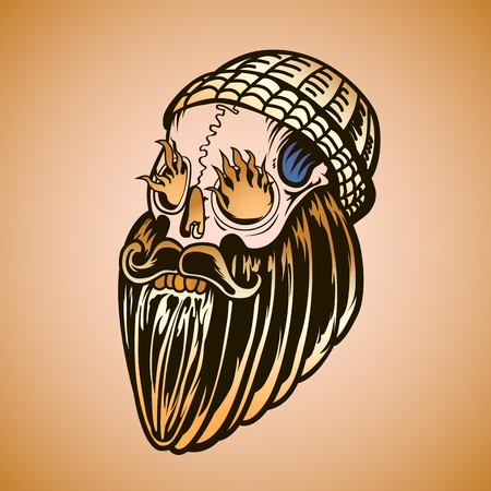 Hipster skull with beard and burning eyesのイラスト素材