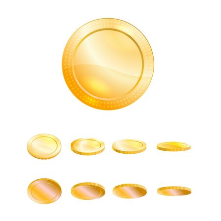 3D Golden Yellow Coins Set Vector Illustrationのイラスト素材