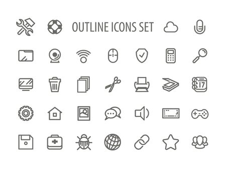 Outline Icons Set Simple Vector Illustration with mouse, star, gear and cloudのイラスト素材