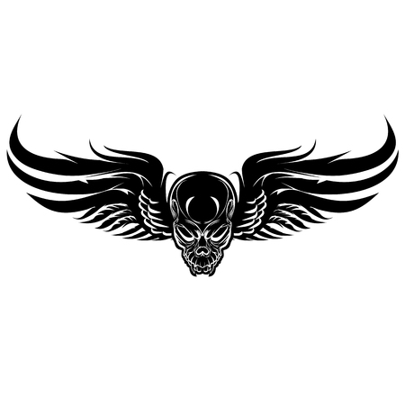 Winged evil, black skull on a white background. Vector Illustrationのイラスト素材