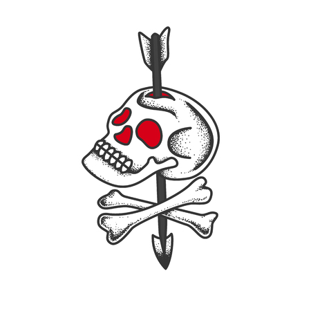 Skull and bones pierced by an arrow in a traditional tattoo style. Vector illustrationのイラスト素材