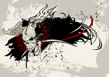 Skull and grunge elements, tears and flames. Vector illustrationのイラスト素材