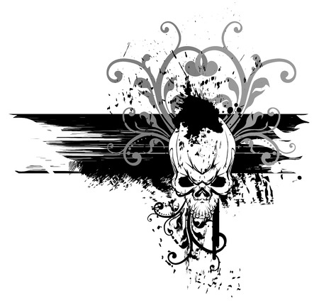 Skull and grunge elements, tears and floral. Vector illustrationのイラスト素材