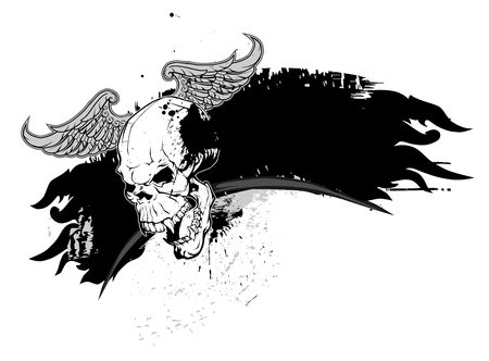 Skull and grunge elements and flames. Vector illustrationのイラスト素材