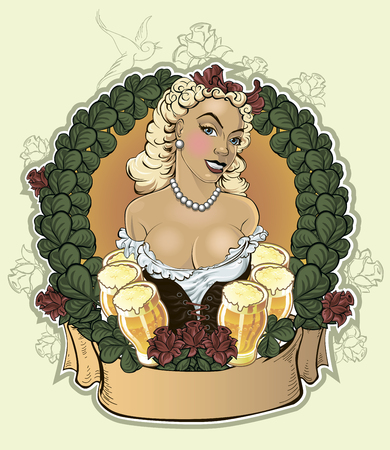 Girl with a beer poster to the beer festival. Vector illustrationのイラスト素材