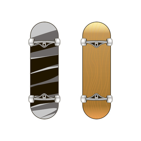 Drawing skateboard in two versions, with a pattern and wooden. Vector illustrationのイラスト素材