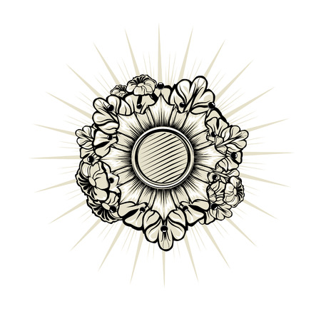 Heraldic emblem with floral elements. Vector  Illustrationのイラスト素材