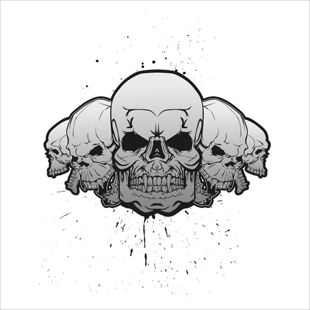 Skulls in a row against a background of dirty splashes. Vector illustration.のイラスト素材