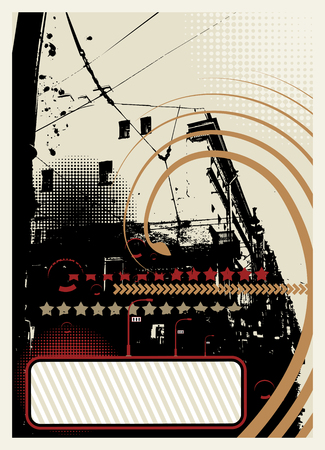 Grunge abstract city background with halftone elements. Vector illustration.のイラスト素材