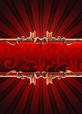 Red banner with floral elements. Vector illustration.のイラスト素材