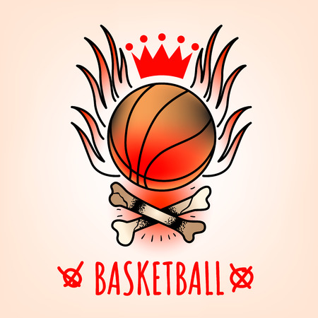 Basketball emblem in the style of a traditional tattoo. Vector illustrationのイラスト素材