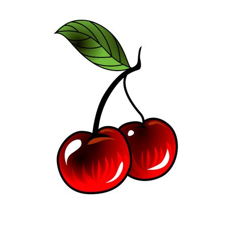Cherry in old school tattoo style. Vector illustration.のイラスト素材