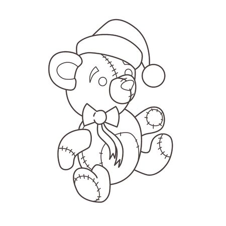 Christmas toy Teddy, in a cap and with a bow. Vector illustration.のイラスト素材