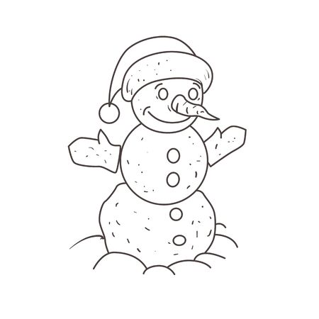 Snowman in the foot of his hat. Coloring book. Vector illustration.のイラスト素材