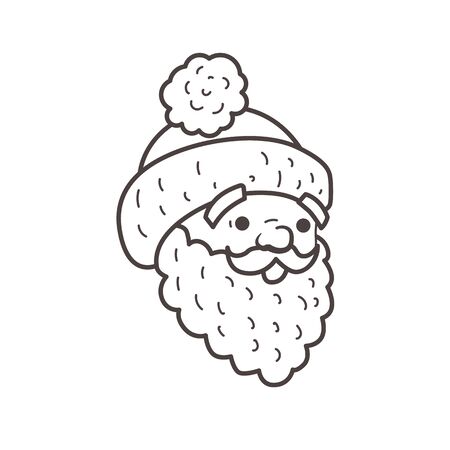 Santa head, beard and cap. Coloring page. Vector illustration.のイラスト素材
