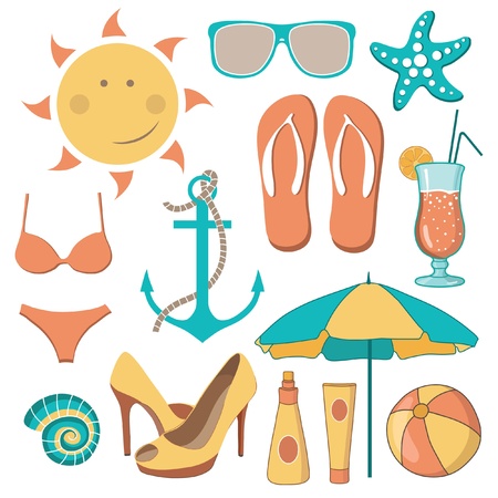 Vector illustration of items related to the beach activitiesのイラスト素材