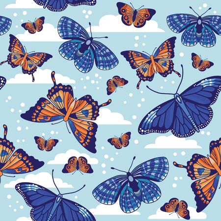 Vector seamless pattern with butterfliesのイラスト素材