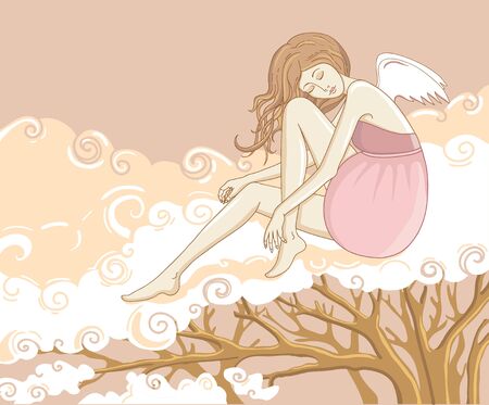 Vector illustration of angel sitting on the cloudsのイラスト素材