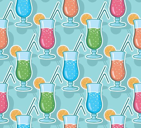 Vector seamless pattern with hand drawn cocktails.のイラスト素材