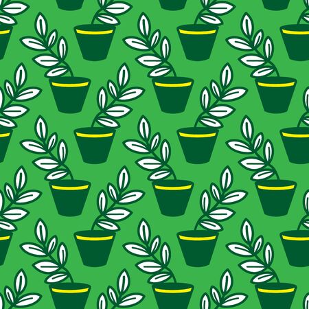 Vector seamless pattern with leaves in potsのイラスト素材