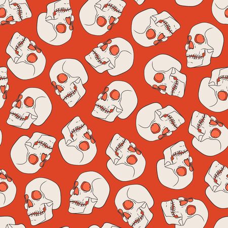 Vector Halloween seamless pattern with skullsのイラスト素材