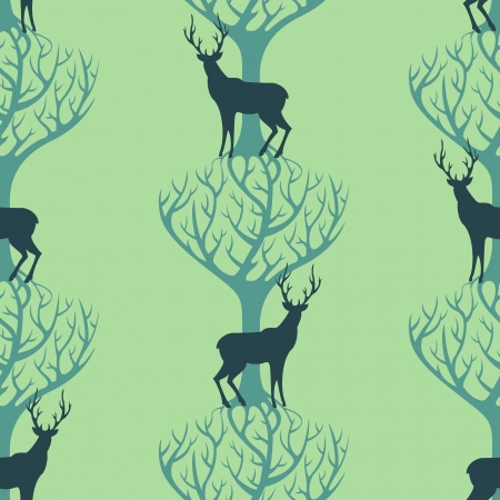 Deer and tree patternのイラスト素材