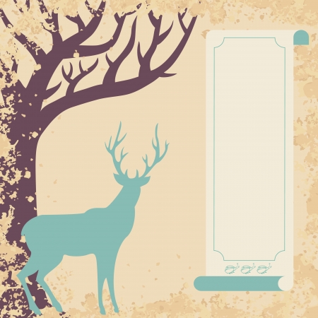Deer and tree invitation cardのイラスト素材