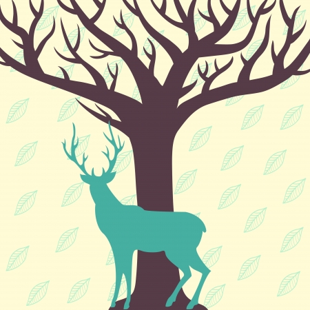 Deer and tree vector illustrationのイラスト素材