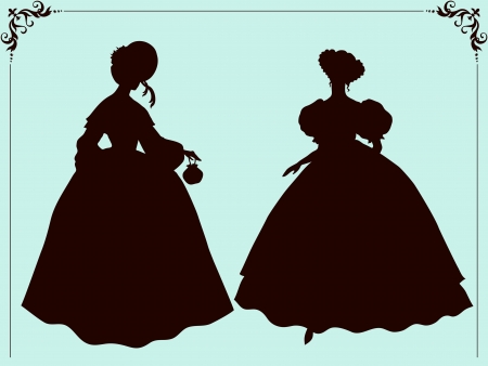 Nineteenth century style historic fashion women silhouettesのイラスト素材