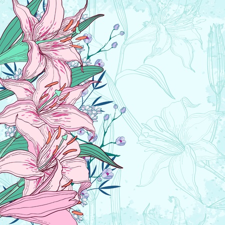 Beautiful vector background with liliesのイラスト素材