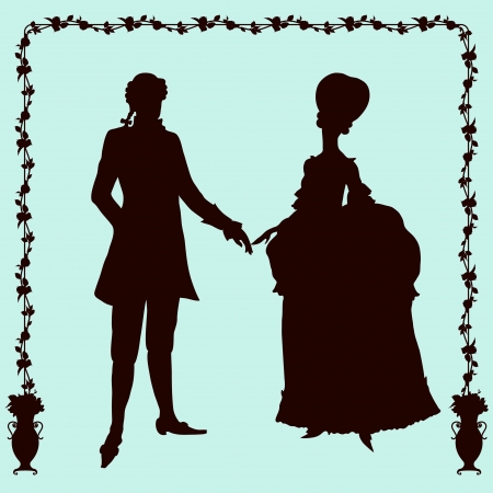 Rococo style historic fashion man and woman silhouettesのイラスト素材