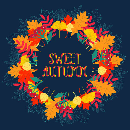 Autumn leaves wreath  Colorful fall backgroundのイラスト素材
