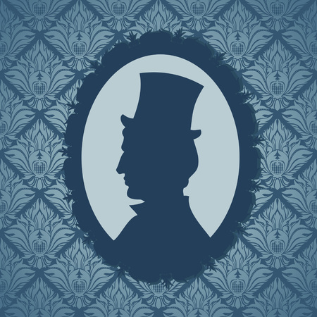 Man silhouette portrait against vintage wallpapers backgroundのイラスト素材