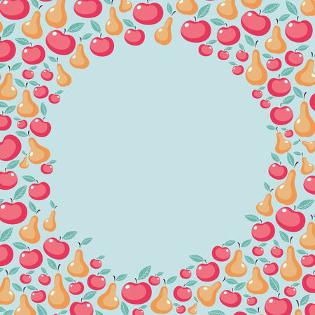 Beautiful background with round frame made of apples and pearsのイラスト素材