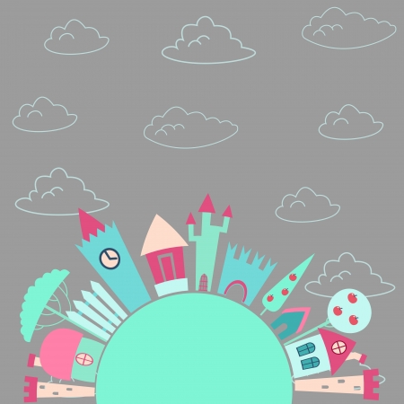 Colorful background with houses  Children vector illustrationのイラスト素材